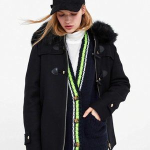 Zara Manteco Wool Coat with Faux Fur Hood